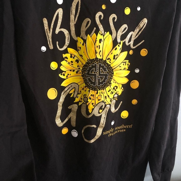 Simply Southern Long Sleeve Tee T Shirt Sz M Black Sunflower Blessed Spell out - Picture 4 of 5